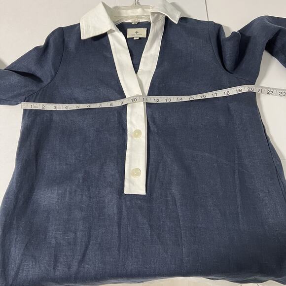 TUCKERNUCK Navy Collier Dress Small 100% Linen Quiet Luxury Classic Old Money - Picture 10 of 13